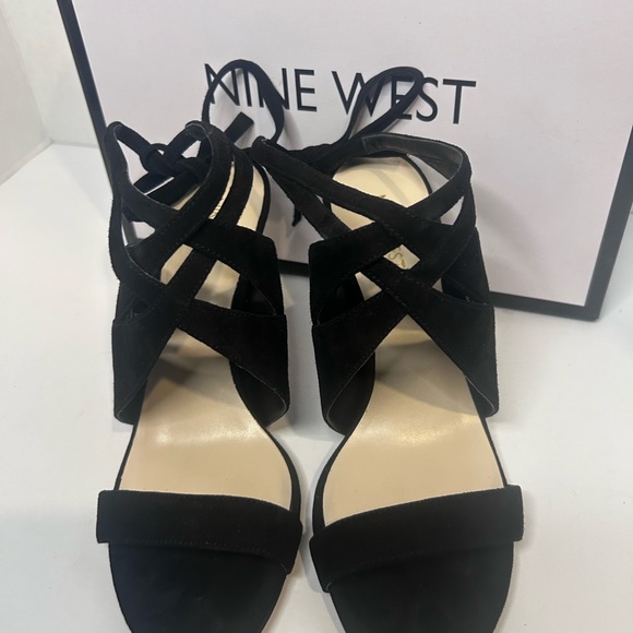 Nine West Sexy Black Suede Ankle tie Heels - Picture 2 of 14